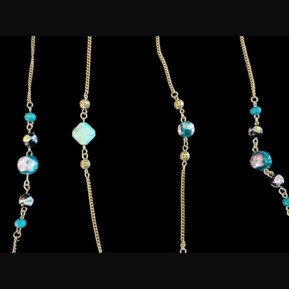 Vintage Hand Painted Artisan Gold Tone Wrapable 48" Long Necklace - Picture 7 of 8